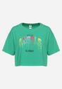 Zielony T-shirt o Krótkim Kroju z Bawełny Ozdobiony Napisem Naveera