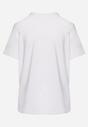 Biały Bawełniany T-shirt z Ozdobnym Nadrukiem na Przodzie Janettia