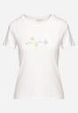 Biały Bawełniany T-shirt Bluzka z Delikatnym Haftem z Przodu Acindra