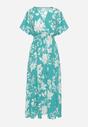 Jasnozielona Sukienka Długa z Kopertową Górą w Kwiatowy Print Solmare