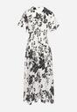 Biało-Czarna Sukienka Długa z Kopertową Górą w Kwiatowy Print Solmare