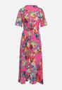Fuksjowa Sukienka z Kopertowym Dekoltem i Asymetrycznym Dołem z Gumką w Talii Coralen