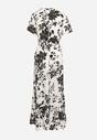Biało-Czarna Rozkloszowana Sukienka Kopertowa z Gumką i Paskiem w Talii w Kwiaty Thoaila