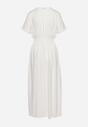 Biała Sukienka Długa o Rozkloszowanym Fasonie z Kopertowym Dekoltem Saliusa