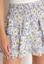 Jasnoniebieska Spódnica Mini Ozdobiona Falbankami i Kwiatowym Wzorem Persava