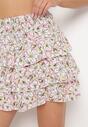 Beżowa Spódnica Mini Ozdobiona Falbankami i Kwiatowym Wzorem Persava