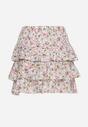 Beżowa Spódnica Mini Ozdobiona Falbankami i Kwiatowym Wzorem Persava