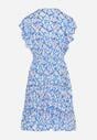 Niebieska Sukienka z Wiskozy w Kwiatowy Wzór z Kopertowym Dekoltem Avafia