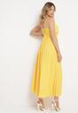 Żółta Rozkloszowana Sukienka Długa z Kopertowym Dekoltem na Ramiączkach Asmerria