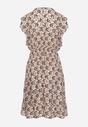 Beżowo-Sukienka Mini z Wiskozy w Mozaikowy Wzór z Gumką w Pasie Lariaa
