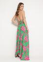 Zielona Letnia Sukienka Maxi w Kwiatowy Wzór o Rozkloszowanym Dole z Wiskozy Heviana