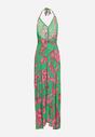 Zielona Letnia Sukienka Maxi w Kwiatowy Wzór o Rozkloszowanym Dole z Wiskozy Heviana