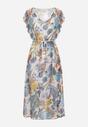 Biało-Niebieska Sukienka Rozkloszowana Midi w Kwiatowy Print Nelettia