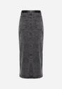 Czarna Ołówkowa Spódnica z Bawełny Jeansowa Midi z Rozcięciem z Przodu i Paskiem z Klamrą Asherta