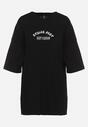 Czarny T-shirt Oversize z Bawełny z Dużym Nadrukiem Kestrella