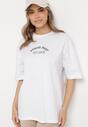 Biały T-shirt Oversize z Bawełny z Dużym Nadrukiem Kestrella