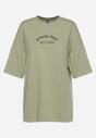 Jasnozielony T-shirt Oversize z Bawełny z Dużym Nadrukiem Kestrella