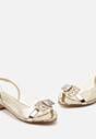 Złote Sandały z Transparentną Cholewką Zdobione Cyrkoniami ze Skórzaną Wkładką Ollattia