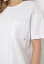 Biały Bawełniany T-shirt o Klasycznym Fasonie z Kieszonką  Asettia