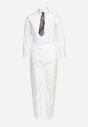 Biały Elegancki Komplet Garnitur Koszula z Guzikami Kamizelka Krawat Spodnie na Suwak oraz Marynarka na Guziki Aceriana