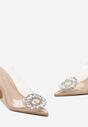 Beżowe Sandały na Szpilce z Transparentnym Noskiem z Biżuteryjną Klamrą i Odkrytą Piętą Arfinada