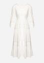 Biała Rozkloszowana Sukienka z Bawełny Zapinana na Guziki z Ażurowymi Taśmami Lacinda