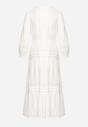 Biała Rozkloszowana Sukienka z Bawełny Zapinana na Guziki z Ażurowymi Taśmami Lacinda