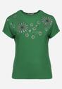 Zielony Bawełniany T-shirt Nietoperz Ozdobiony Cyrkoniami Rinada