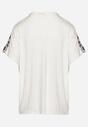 Biały Bawełniany T-shirt o Fasonie Nietoperza z Metalicznym Nadrukiem Brielltia