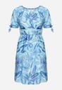 Niebieska Bawełniana Sukienka z Hiszpańskim Dekoltem i Cienkimi Paskami Przy Rękawach i w Talii Nalmina