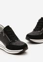 Czarne Sneakersy na Ukrytym Koturnie z Ozdobnym Suwakiem i Ażurowym Wzorem Reladia