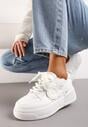 Białe Sneakersy na Grubej Podeszwie z Abstrakcyjną Aplikacją Cadisa
