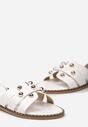 Białe Sandały Zapinane wokół Kostki z Metalowymi Kulkami Veripa