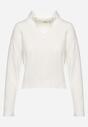 Biały Sweter z Koszulową Wstawką i Dekoltem w Serek Terviap