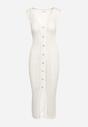 Biała Plażowa Sukienka Bodycon z Ażurowej Tkaniny Zapinana na Guziki Kyren