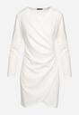 Biała Sukienka Kopertowa z Ozdobnym Marszczeniem Ohildria