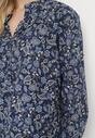 Granatowa Bluzka Bawełniana w Kwiatowy Print z Guzikami Lontia