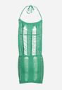 Zielona Dopasowana Sukienka Ażurowa Mini z Wiązaniem na Szyi Avanthika