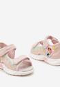 Różowe Sandały Dziewczęce na Rzep z Aplikacją 3D i Skórzaną Wkładką Calluna