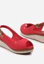 Czerwone Sandały na Koturnie z Odkrytą Piętą Zapinane na Sprzączkę Formatia