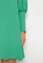 Zielona Rozkloszowana Sukienka Pudełkowa z Bufiastymi Rękawami Gwelan