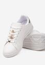 Biało-Złote Sneakersy Sznurowane z Metalowymi Ozdobami Alivrepa