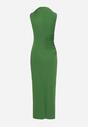 Zielona Dopasowana Sukienka Bodycon z Dekoracyjnym Marszczeniem Bez Rękawów Tykena