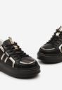 Czarne Skórzane Sneakersy na Platformie z Ozdobnymi Lamówkami Acidse