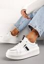 Białe Skórzane Sneakersy na Platformie z Ozdobnymi Lamówkami Acidse