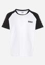 Biała Koszulka T-shirt z Ozdobnymi Lampasami i Napisem z Elastycznej Bawełny  Aerapa