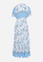 Niebieska Sukienka Bawełniana w Kwiatowy Wzór w Stylu Boho z Gumką w Pasie Maiatia