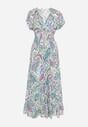 Biało-Niebieska Bawełniana Sukienka Boho z Gumką w Talii i Wzorem Paisley Sirrelia