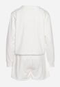 Biały 2-Częściowy Komplet Dresowy Bluza z Nadrukiem i Luźne Szorty z Kieszeniami Ridana