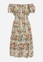 Jasnozielona Bawełniana Sukienka Hiszpanka z Roślinnym Wzorem i Gumką w Talii Javaine